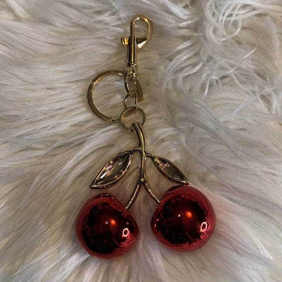 Chrome Cherry Keychain with Gold Accents - Picture 3 of 4